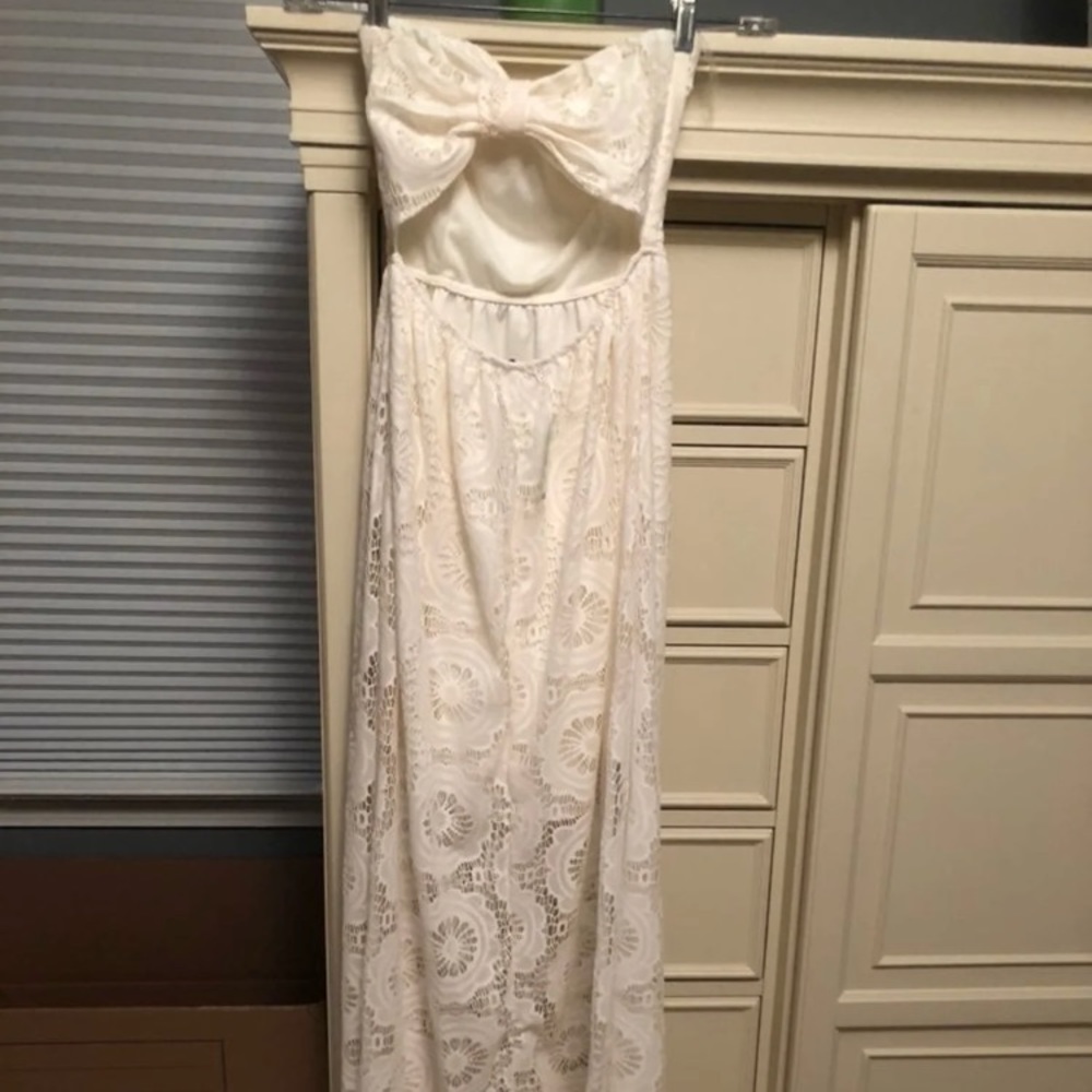 white lace maxi dress with back cutout